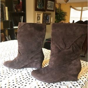 Brown Suede Leather Wedges Boots